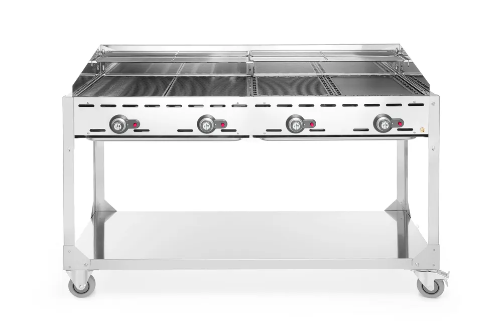 Green Fire with 4 burners, HENDI, Profi Line, On wheeled base, Light grey, 22kW, 1400x612x(H)825mm