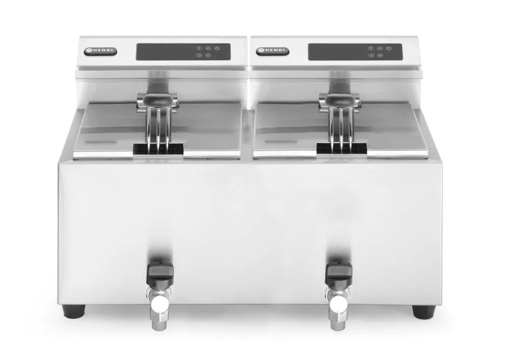 Deep fryer with drain tap digital - 2 x 8 l, HENDI, Profi Line, 16L, 230V/7000W, 605x515x(H)350mm
