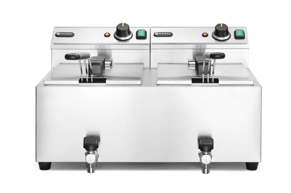 Deep fryer with drain tap, 2x8 L, HENDI, Profi Line, 16L, 230V/7000W, 610x515x(H)369mm