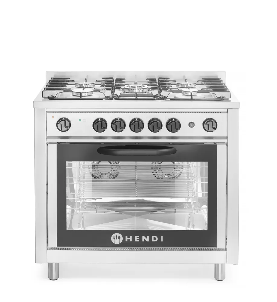 Gas cooker - 5 burners with electric oven, HENDI, Kitchen Line, Silver, 230V/2900W, 14,3kW, 900x653x(H)900mm