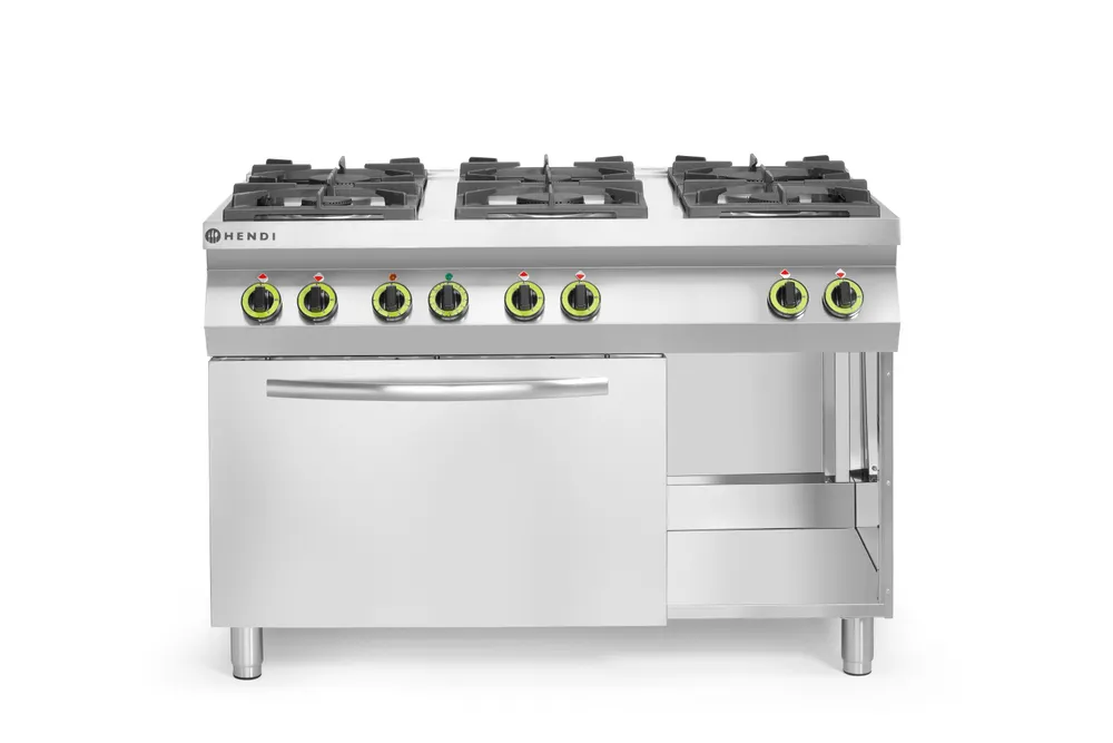 Gas cooker Kitchen Line 6-burner with convection oven GN 1/1, HENDI, Kitchen Line, 230V/3000W, 28,5kW, 1200x722x(H)900mm