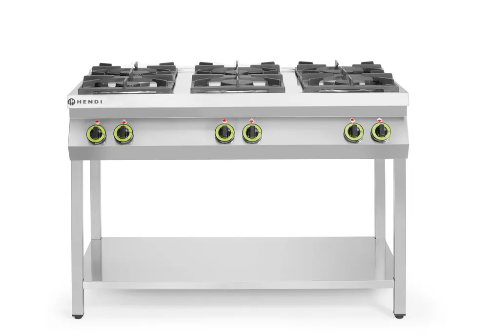 Gas cooker 6-burner open stand, HENDI, Kitchen Line, 28,5kW, 1200x700x(H)900mm