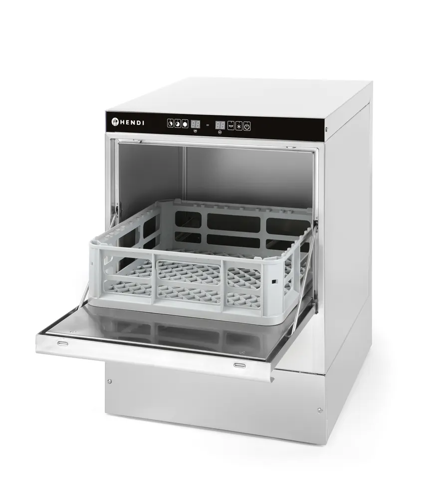Glasswasher 40x40, electromechanical control, HENDI, Budget Line, with drain and detergent pump, 230V/2800W, 470x510x(H)710mm