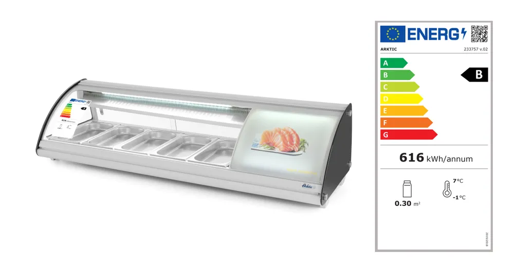 Vis Sushi display 5x GN 1/3, Arktic, 230V/160W, 445x1307x(H)327mm, bilde 6
