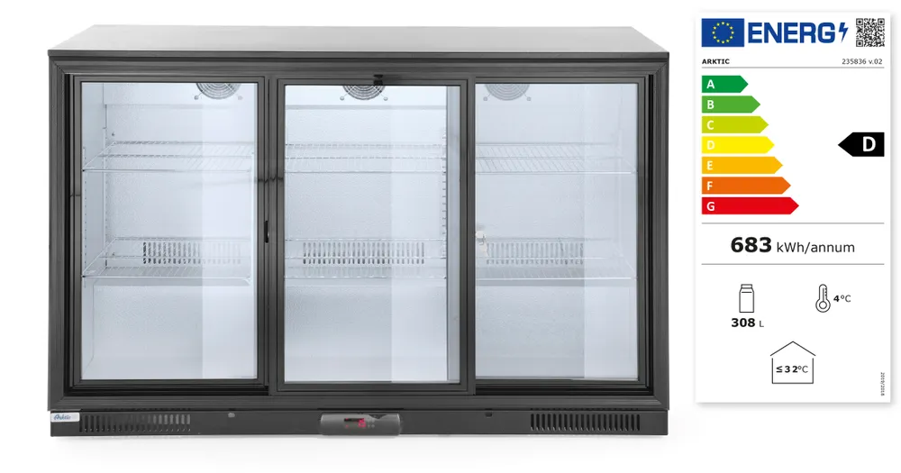 Vis Back bar refrigerator with triple sliding doors, Arktic, 254L, Black, 230V/160W, 1350x520x(H)865mm, bilde 2