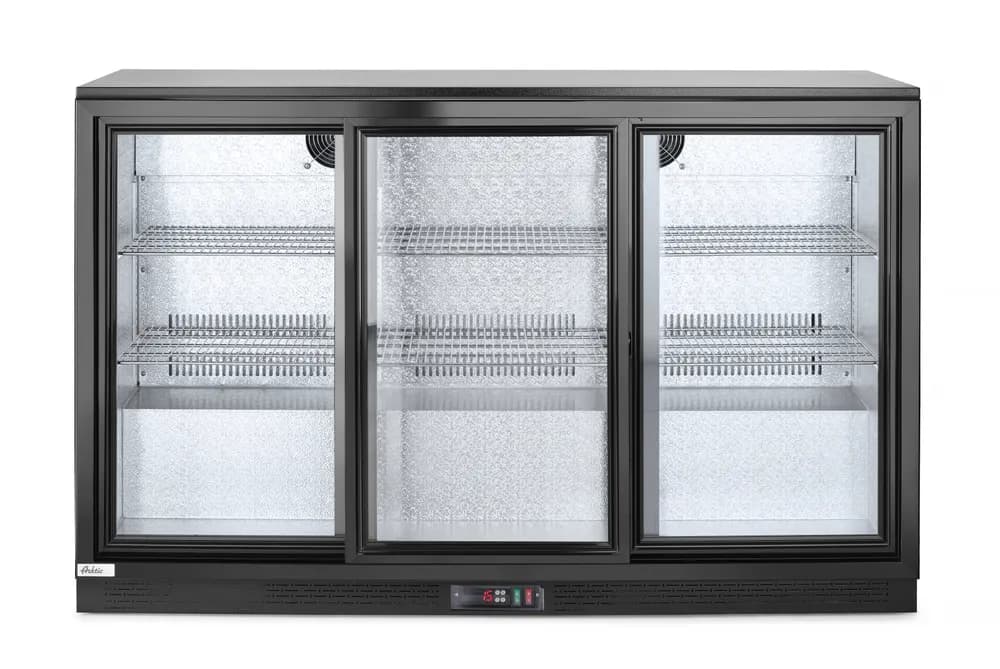 Back bar refrigerator with triple sliding doors, Arktic, 254L, Black, 230V/160W, 1350x520x(H)865mm