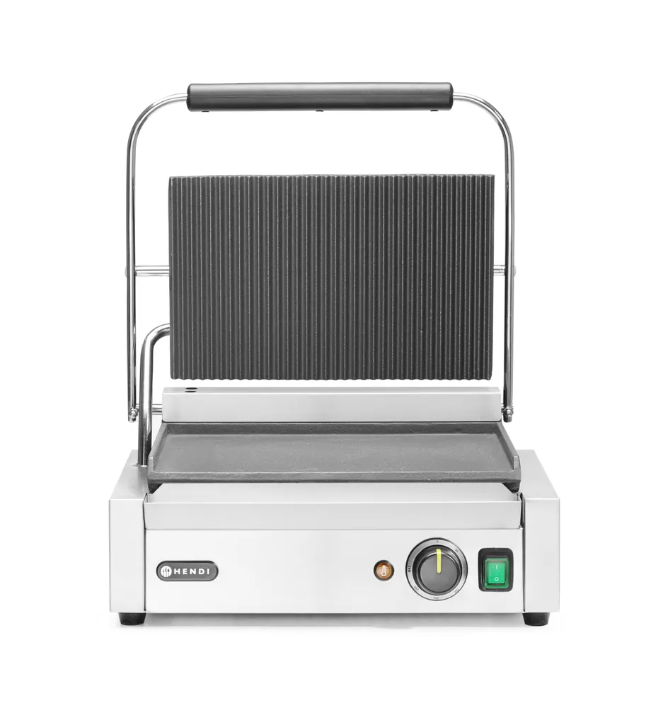 Contact grill Panini, HENDI, ribbed top and smooth bottom, 230V/2200W, 430x375x(H)216mm