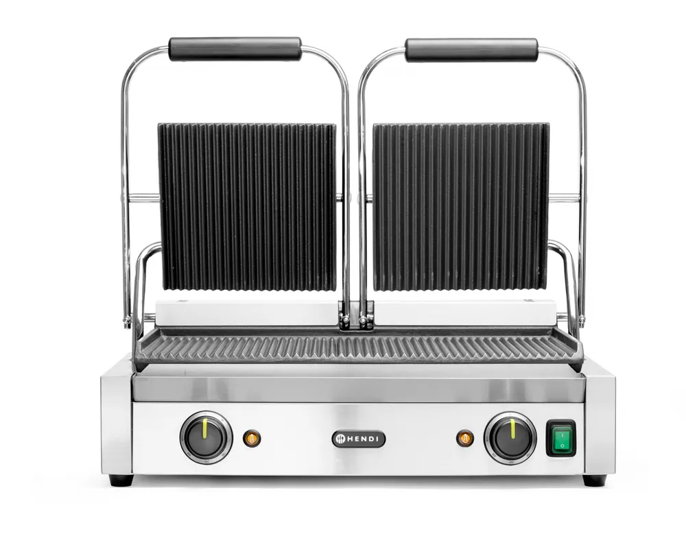 Contact grill, double grill, HENDI, ribbed top and bottom, 230V/3600W, 570x375x(H)216mm