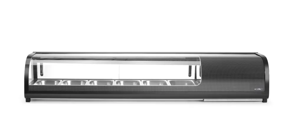 Sushi display, Arktic, Containers included: 6x GN 1/3 (H) 40mm., Black, 230V/190W, 426x1529x(H)296mm