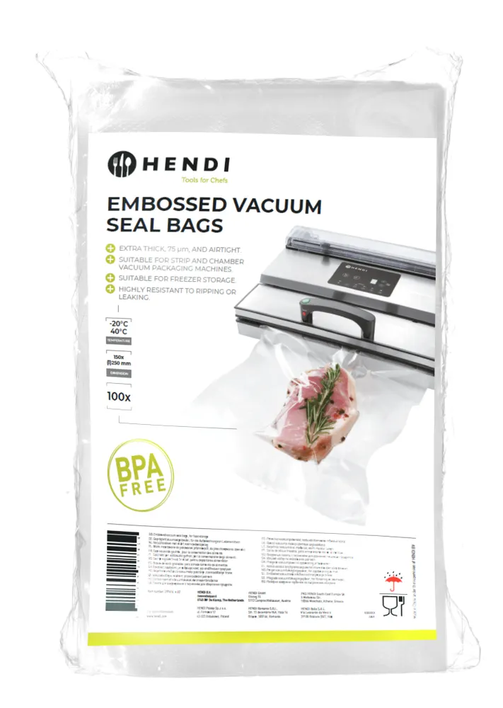 Embossed vacuum seal bags, HENDI, Knurled packaging bags, 100 pcs., 150x250mm