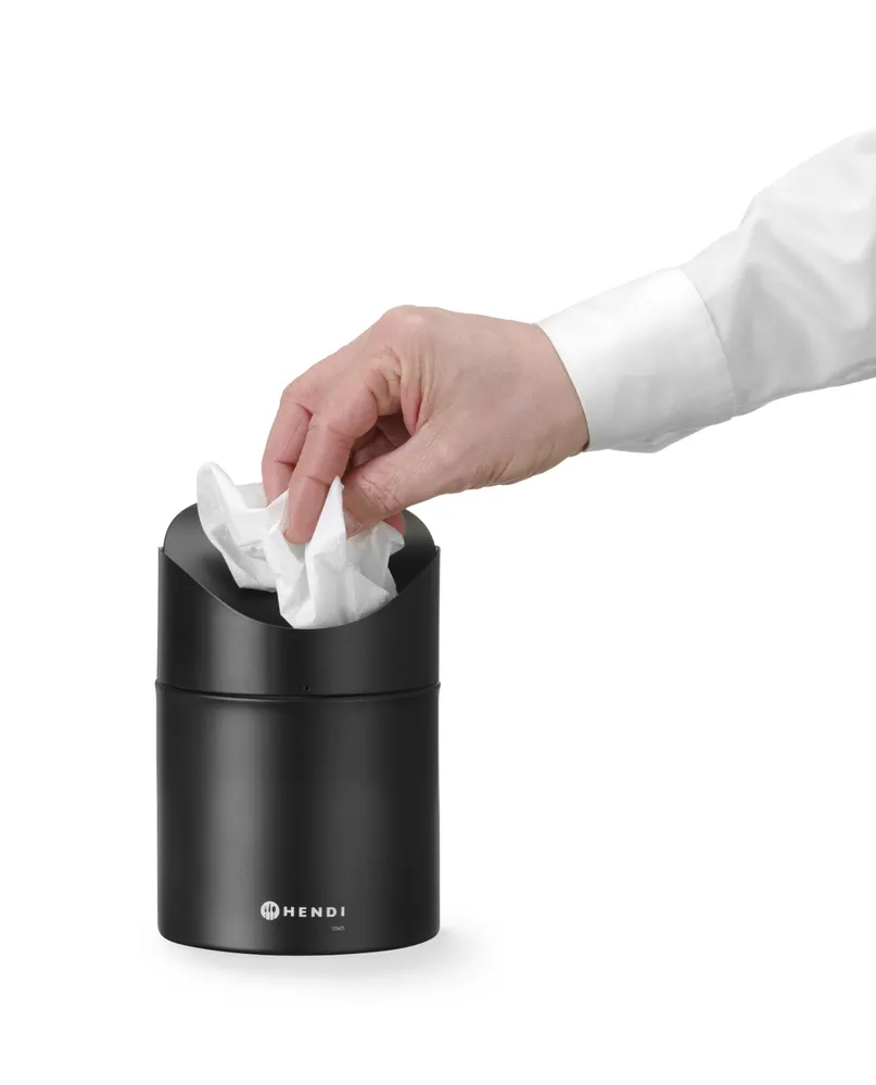 Vis Tabletop litter bin with swing cover, HENDI, 1,2L, Black, ⌀120x(H)165mm, bilde 5