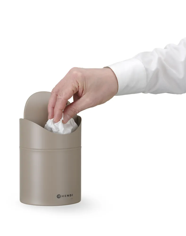 Vis Tabletop litter bin with swing cover, HENDI, 1,2L, Beige, ⌀120x(H)165mm, bilde 5