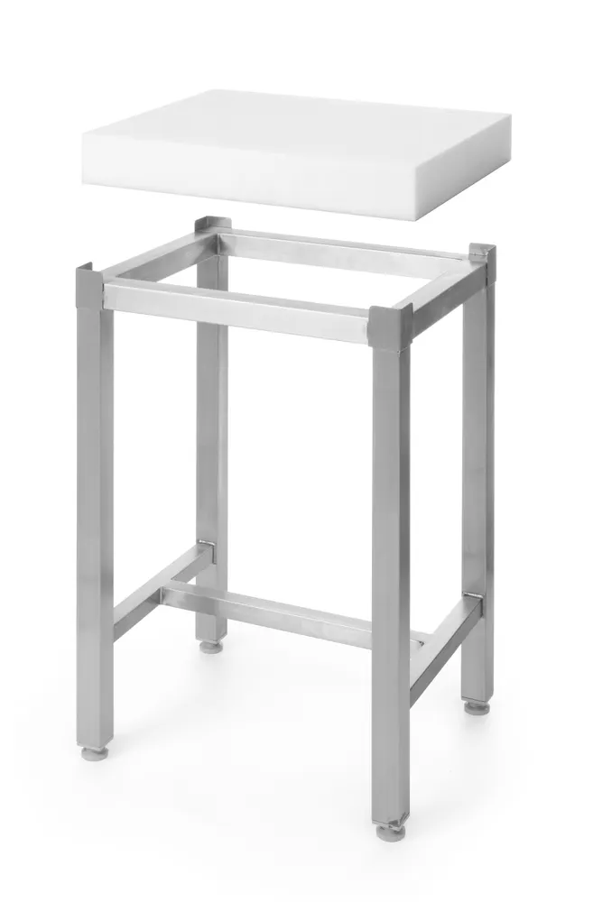 Polyethylene butcher block with base, HENDI, 505656 + 505670, White, 500x400x(H)800mm