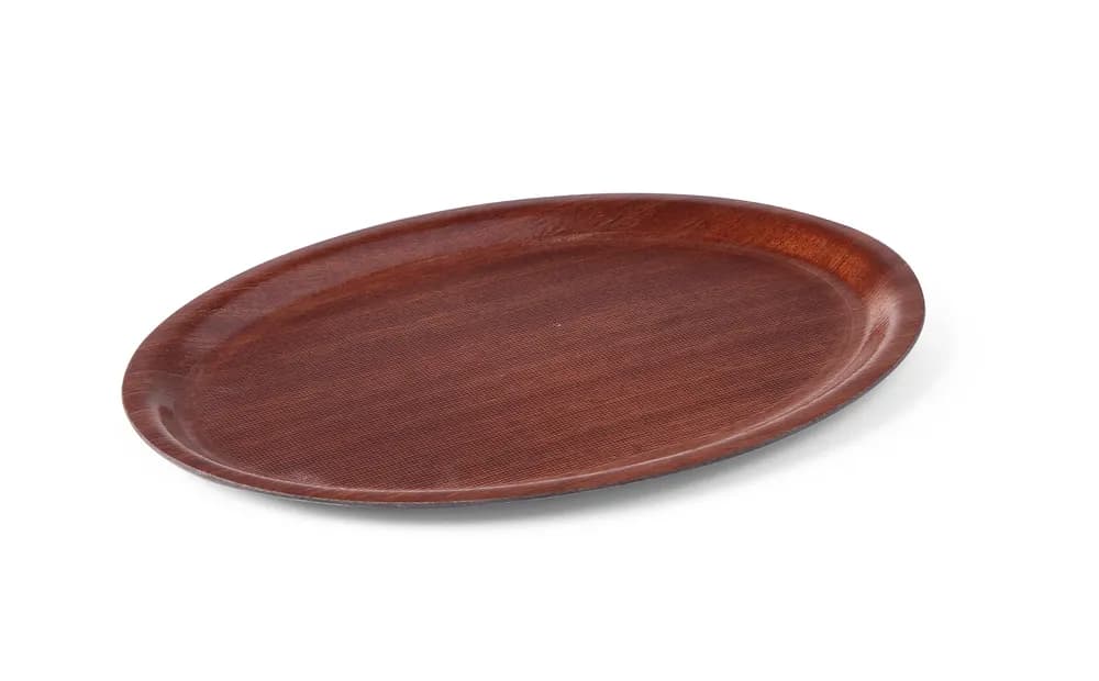 Serving tray, oval, non-slip, laminated, AmerBox, Mahogany, 230x160mm