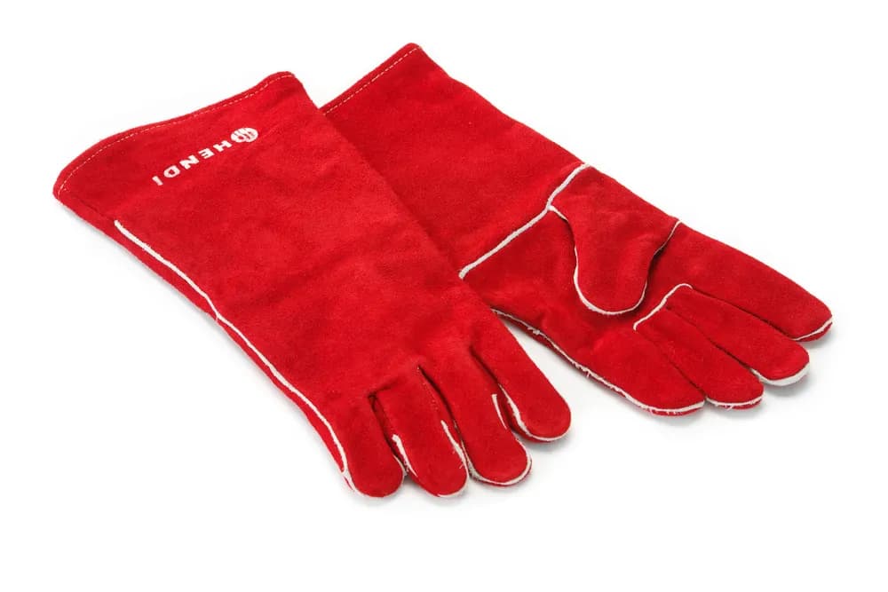Heat resistant gloves, leather, HENDI, Red, 2 pcs., (L)410mm