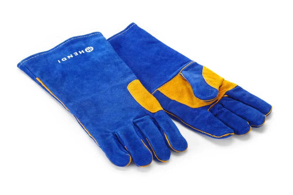 Heat resistant gloves, leather, HENDI, Blue, 2 pcs., (L)410mm