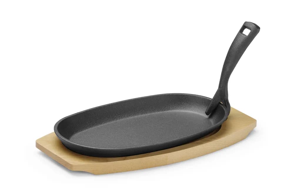 Vis Cast iron platter with wooden underliner and gripper, HENDI, Black, 280x143x(H)33mm, Oval, bilde 2