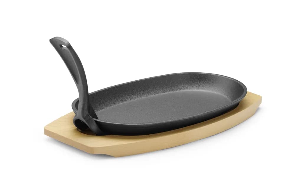 Vis Cast iron platter with wooden underliner and gripper, HENDI, Black, 280x143x(H)33mm, Oval, bilde 3