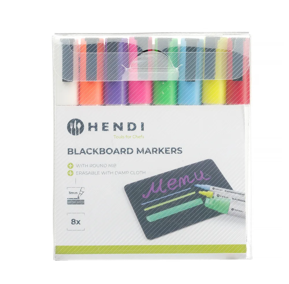 Blackboard markers 3 mm, HENDI, 1 white, 1 red, 1 blue, 1 green, 1 yellow, 1 purple, 1 orange and 1 pink marker