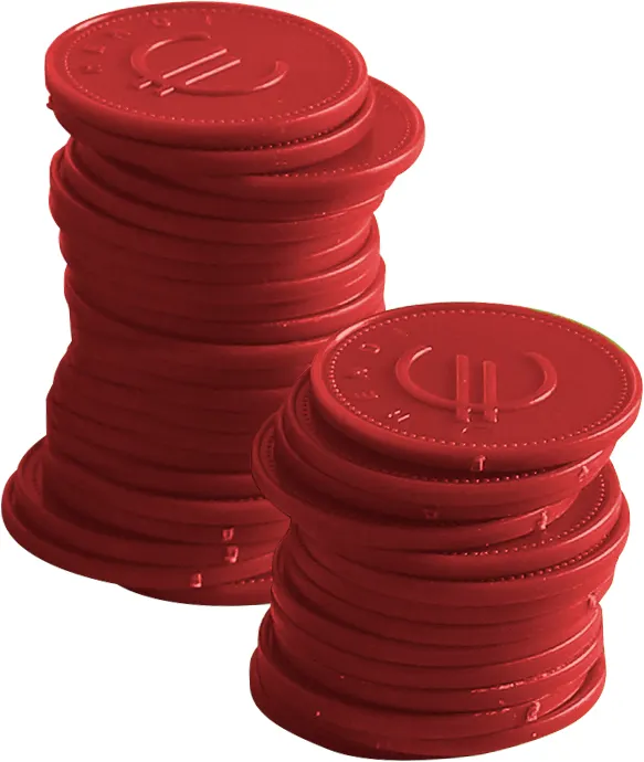 Coin tokens – 100 pcs., BarUp, Red, 100 pcs., ⌀25mm