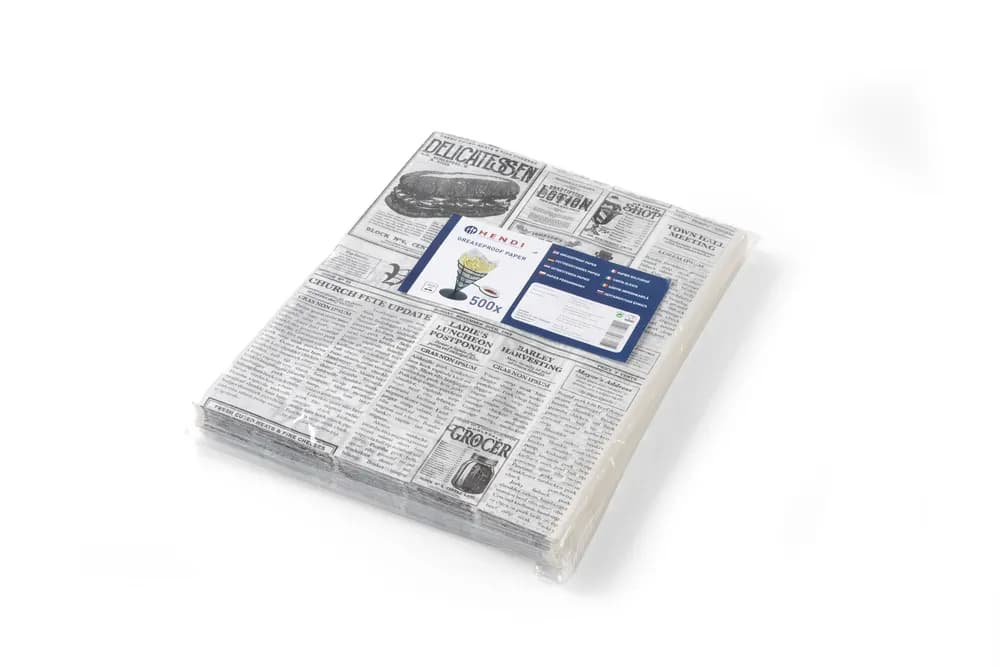 Greaseproof paper, HENDI, Newspaper print, 500 pcs., 200x250mm