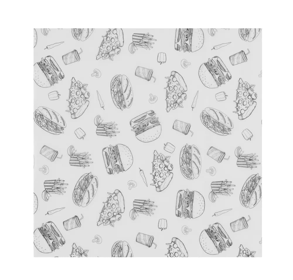 Greaseproof paper, HENDI, Fast Food Illustration Pattern, 500 pcs., 305x305mm