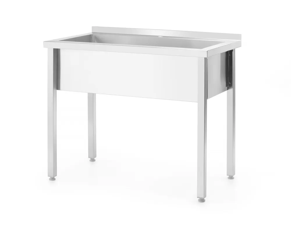 Vis Table with single wash trough, with splashback – bolted, depth 600 mm, HENDI, Budget Line, 1000x600x(H)850mm, bilde 2