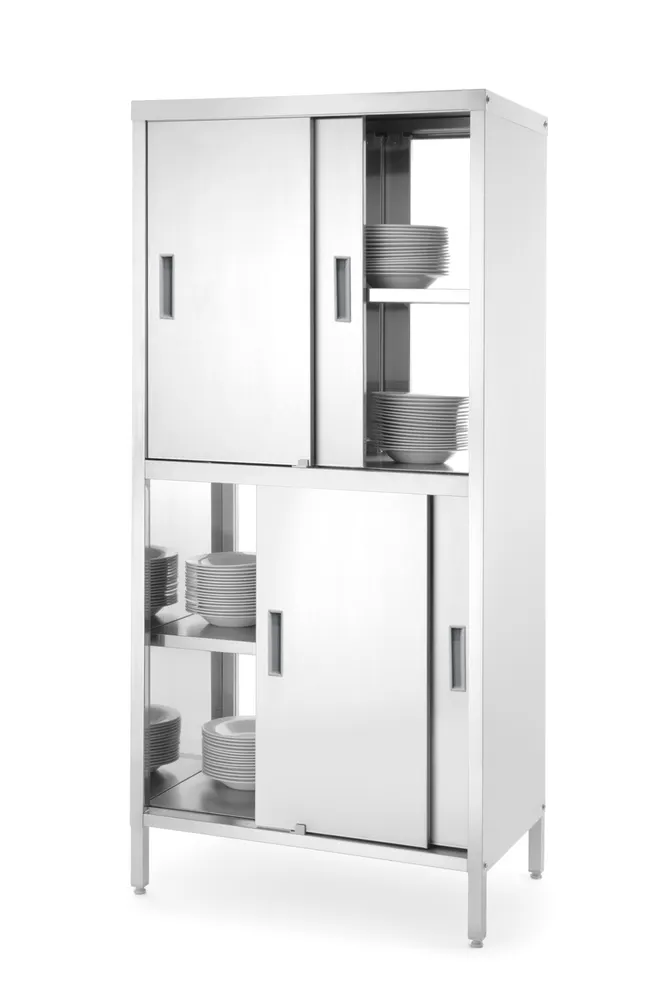 Pass-through cupboard with partition and sliding doors – bolted, HENDI, Kitchen Line, 1000x600x(H)1800mm