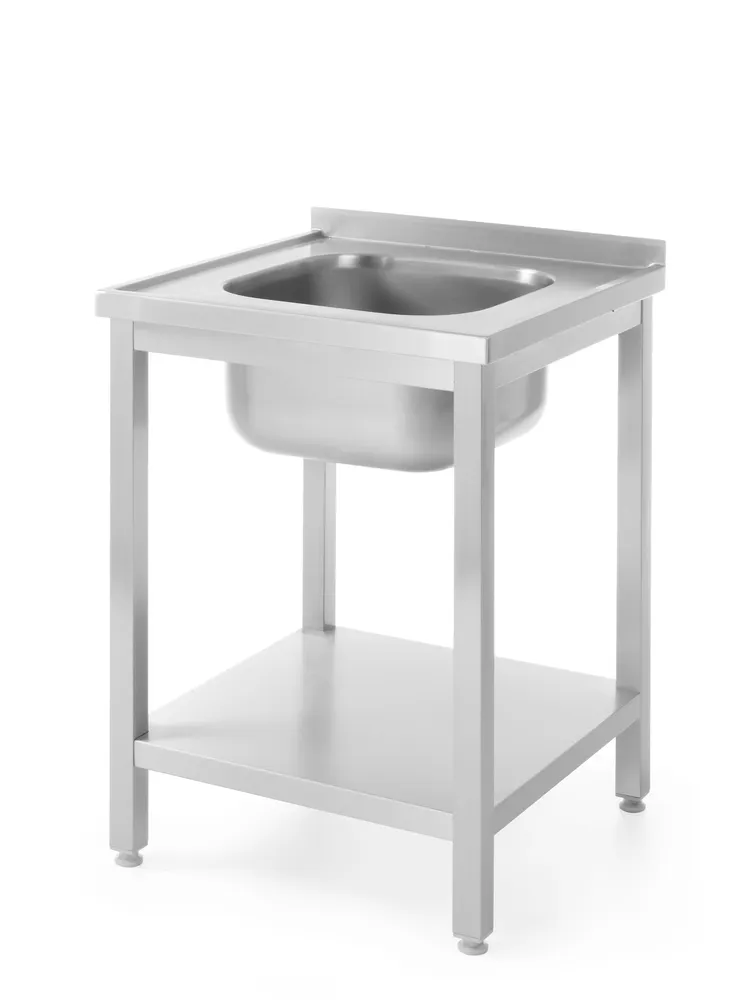 Sink table with shelf – bolted, depth 600 mm, HENDI, Profi Line, Centered, 600x600x(H)850mm
