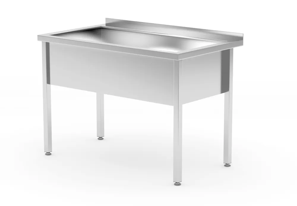 Table with single wash trough – welded, depth 700 mm, chamber height 300 mm, HENDI, Profi Line, 800x700x(H)850mm