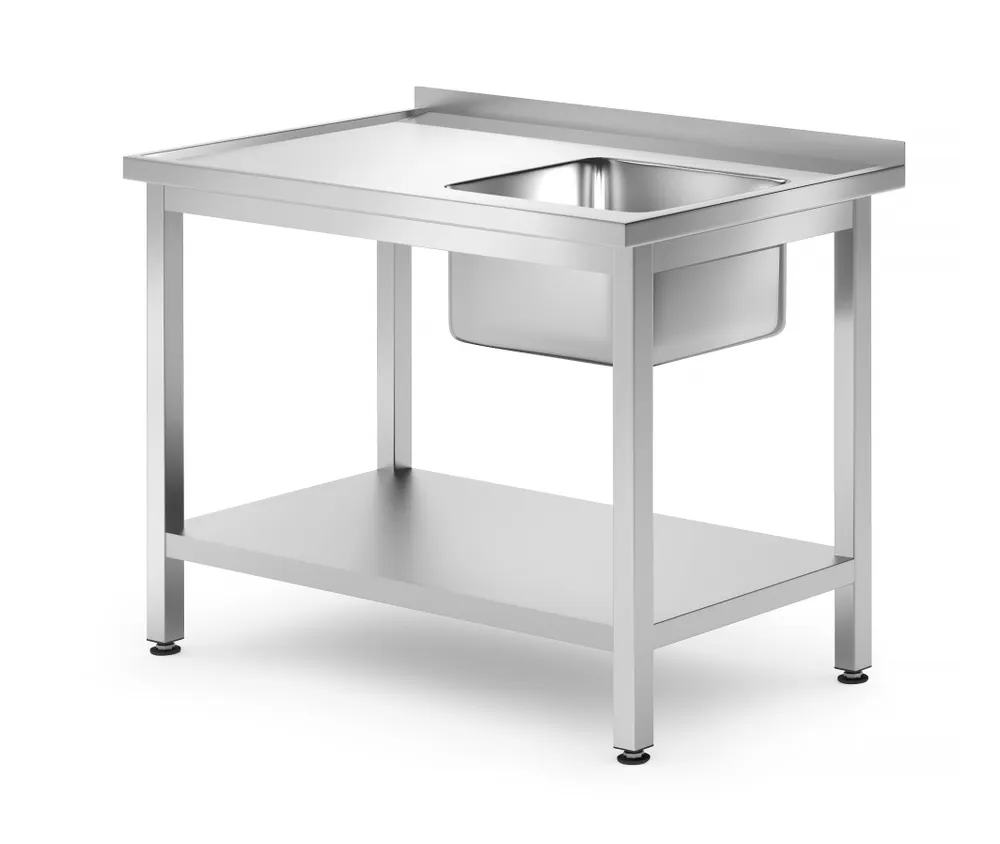 Sink table with shelf – bolted, depth 700 mm, HENDI, Profi Line, Right, 1000x700x(H)850mm