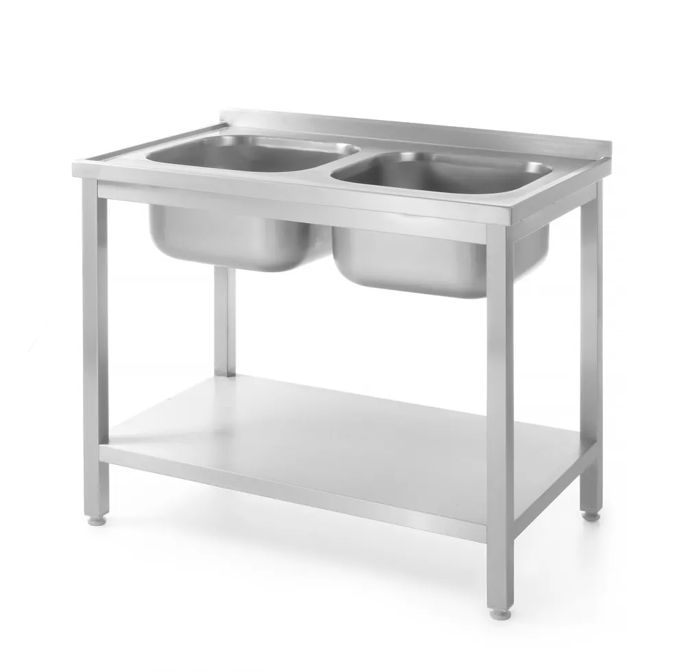 Table with 2 sinks, with shelf – bolted, HENDI, Profi Line, 1000x700x(H)850mm