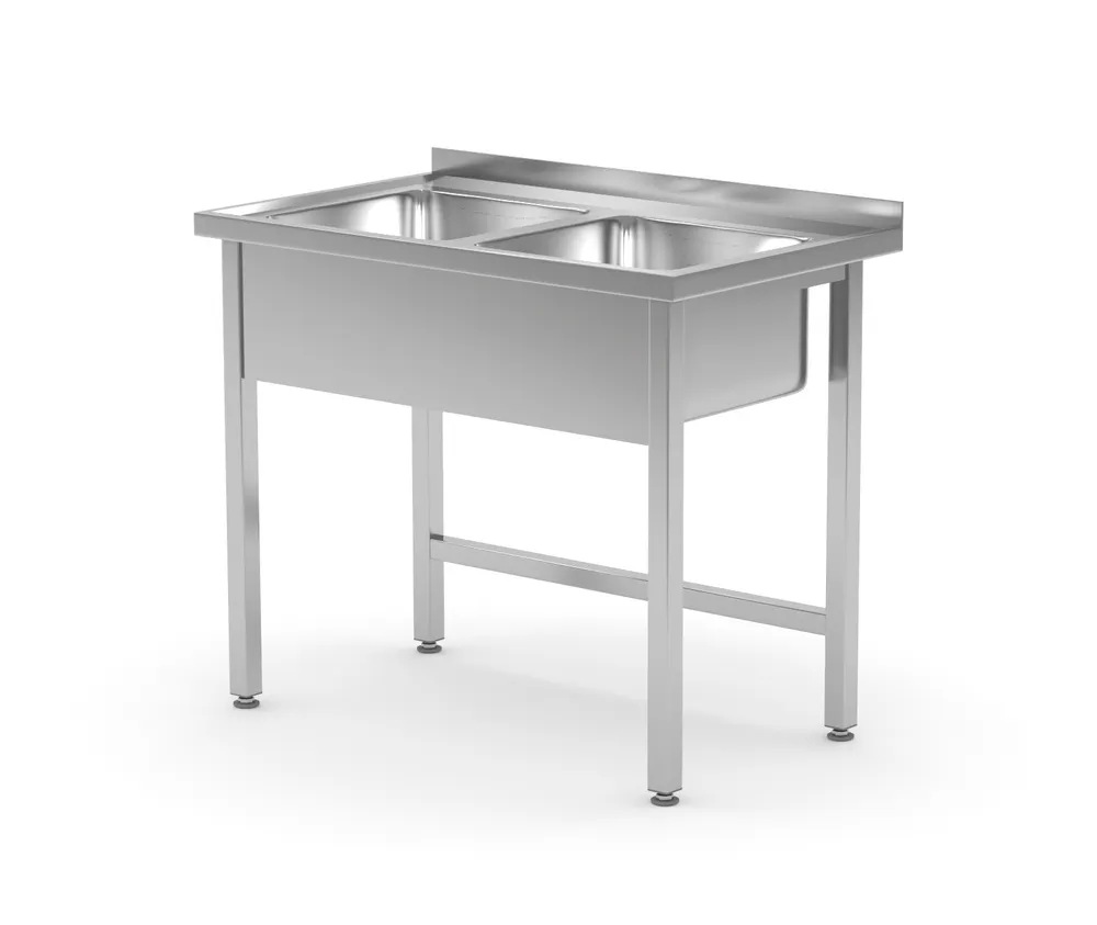 Table with 2 sinks – welded, HENDI, Kitchen Line, 1000x600x(H)850mm