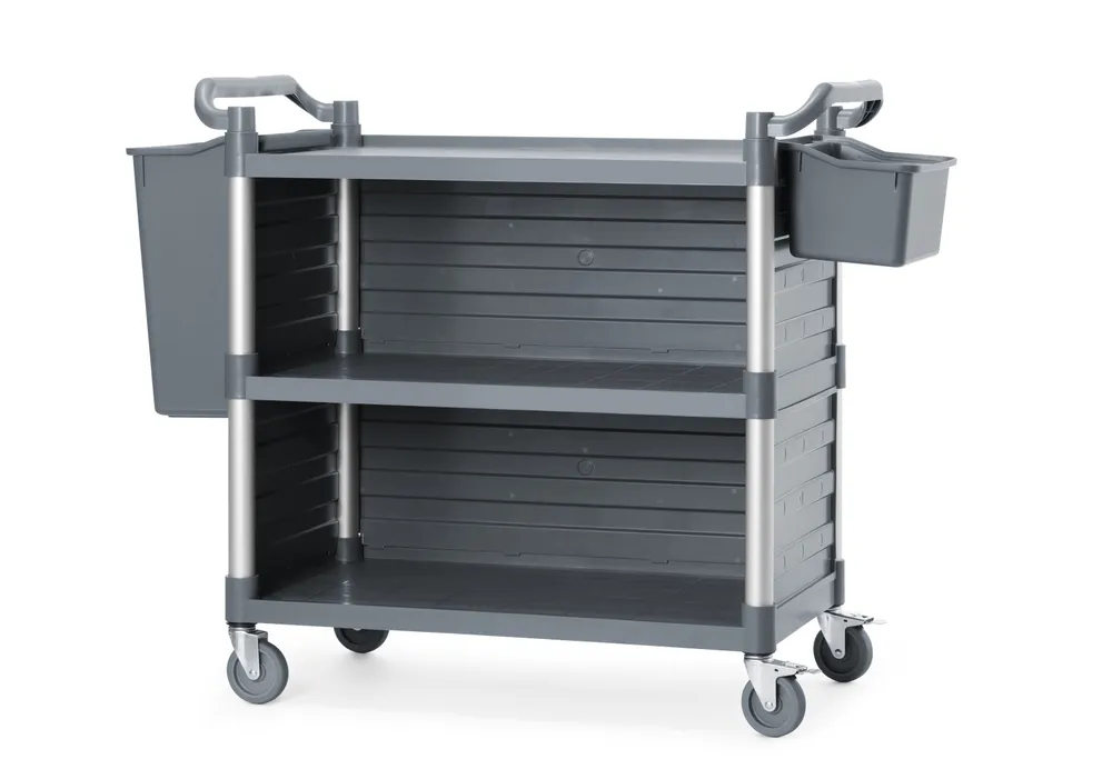 Vis 3-shelf polypropylene service cart, large, AmerBox, Includes shelf side panels, 1010x500x(H)960mm, bilde 3