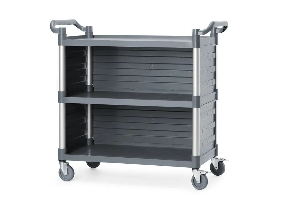 Vis 3-shelf polypropylene service cart, large, AmerBox, Includes shelf side panels, 1010x500x(H)960mm, bilde 2