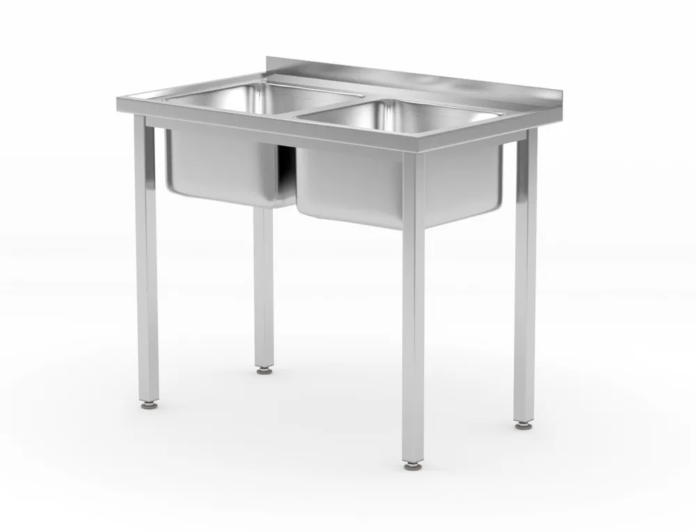 Table with 2 sinks – bolted, HENDI, Kitchen Line, Two sink bowls, 1000x600x(H)850mm