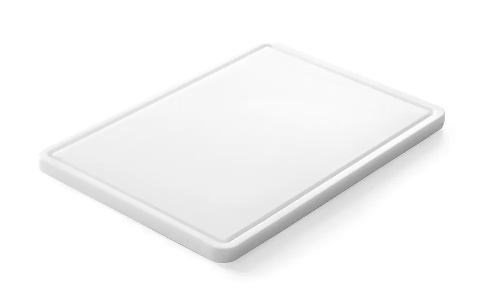 Cutting board with groove, HENDI, White, 355x250x(H)15mm, Rectangular