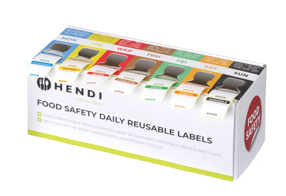 Set of food safety labels, multi-use, easy removable, with dispenser, HENDI, 240x80x(H)100mm