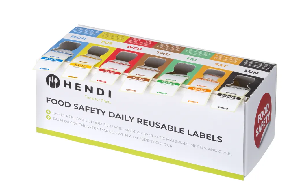 Set of food safety stickers, multi-use, easy removable, with dispenser, HENDI, 240x80x(H)100mm