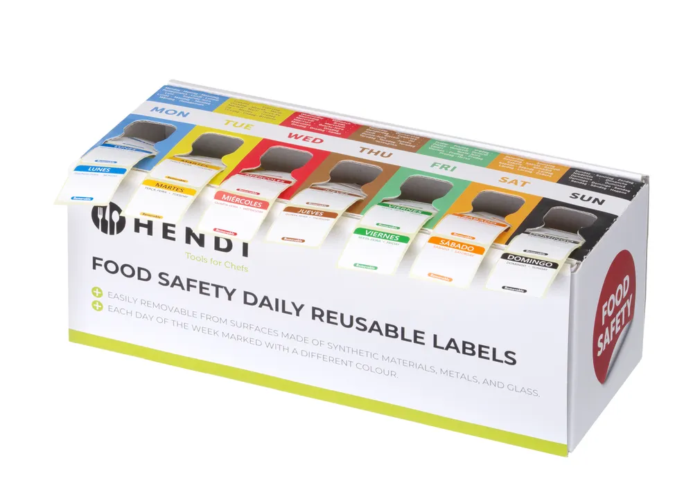 Set of food safety labels, multi-use, easy removable, with dispenser, HENDI, 240x80x(H)100mm