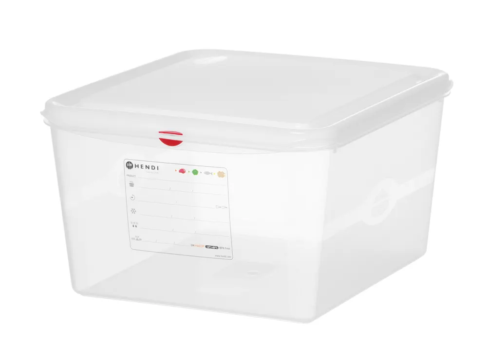 GN 2/3 container, polypropylene, HENDI, GN 2/3, 19L, Transparent, 354x325x(H)200mm, Rectangular