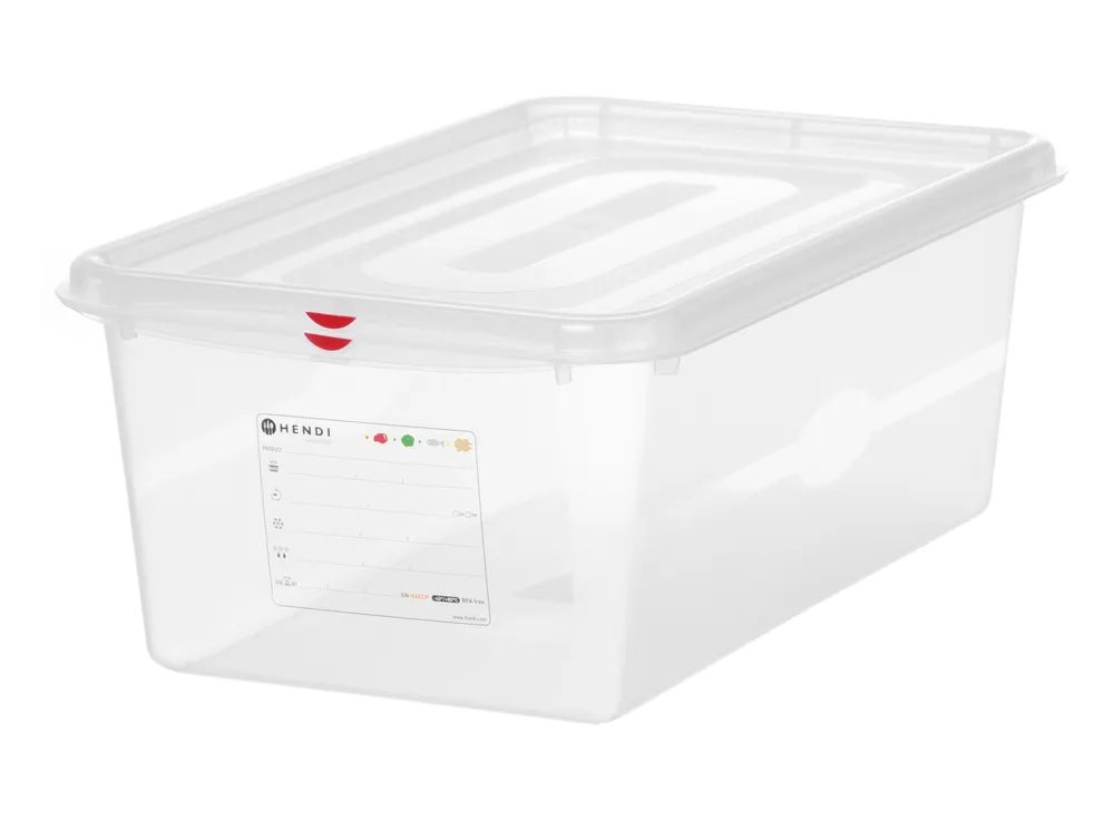 GN 1/1 container, polypropylene, HENDI, GN 1/1, 28L, Transparent, 530x325x(H)200mm, Rectangular