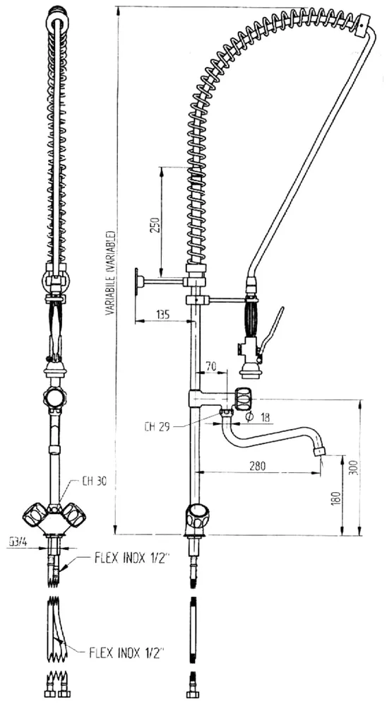 Vis Pre-rinse tap , HENDI, 1000x300x(H)180mm, bilde 2